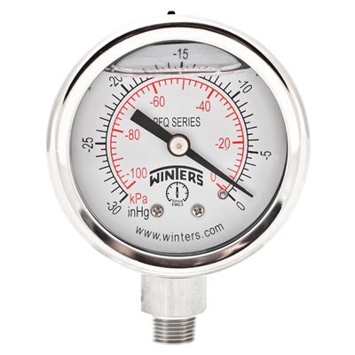 2'' x 1 / 8'' NPT BTM SS, 30" HG VACUUM / KPA, GLYCERIN FILLED
