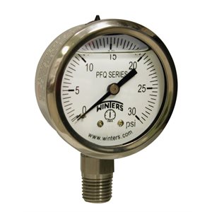 2'' x 1 / 4'' NPT BTM SS, 0-30 PSI, GLYCERIN FILLED