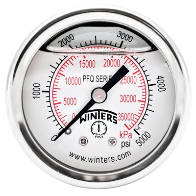 2'' x 1 / 4'' NPT BCK SS, 0-5,000 PSI / KPA, GLYCERIN FILLED