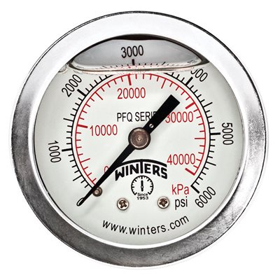 2'' x 1 / 8'' NPT BCK SS, 0-6,000 PSI / KPA, GLYCERIN FILLED