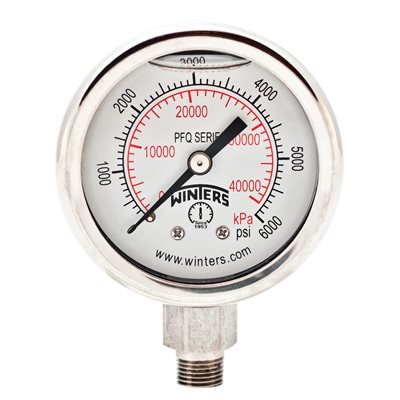 2'' x 1 / 8'' NPT BTM SS, 0-6,000 PSI / KPA, GLYCERIN FILLED