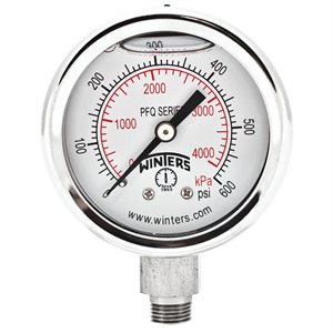 2'' x 1 / 8'' NPT BTM SS, 0-600 PSI / KPA, GLYCERIN FILLED