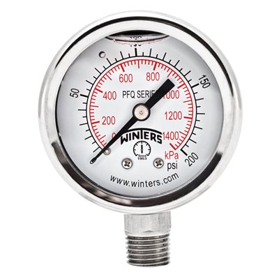 2'' x 1 / 4'' NPT BTM SS, 0-200 PSI / KPA, GLYCERIN FILLED