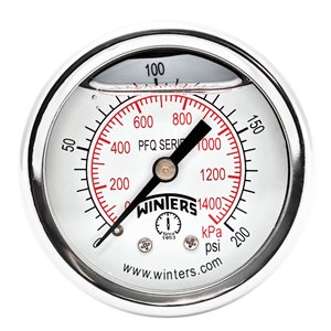 2'' x 1 / 4'' NPT BCK SS, 0-200 PSI / KPA, GLYCERIN FILLED