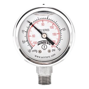 2'' x 1 / 4'' NPT BTM SS, 30"-0-30 PSI / KPA, GLYCERIN FILLED