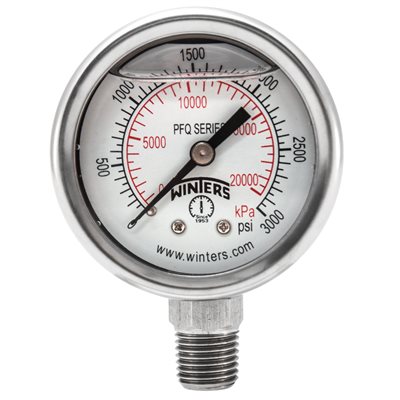 2'' x 1 / 4'' NPT BTM SS, 0-3,000 PSI / KPA, GLYCERIN FILLED