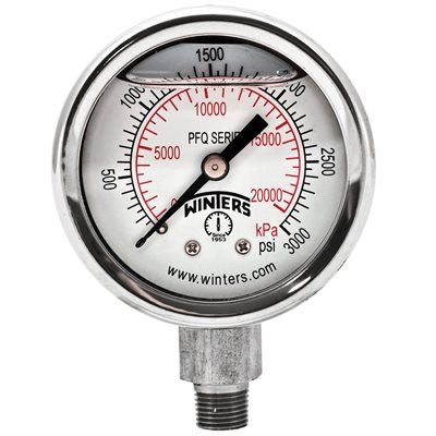 2'' x 1 / 8'' NPT BTM SS, 0-3,000 PSI / KPA, GLYCERIN FILLED