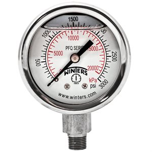2'' x 1 / 8'' NPT BTM SS, 0-3,000 PSI / KPA, GLYCERIN FILLED