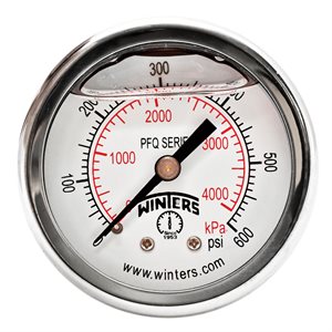 2'' x 1 / 8'' NPT BCK SS, 0-600 PSI / KPA, GLYCERIN FILLED