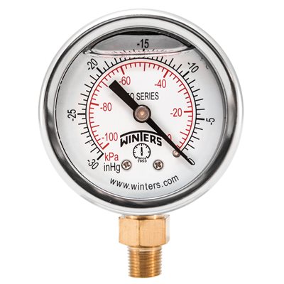 2'' x 1 / 8'' NPT BTM BRASS, 30” HG VACUUM / KPA, GLYCERIN FILLED