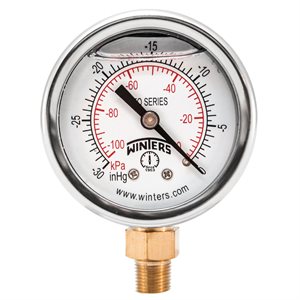 2'' x 1 / 8'' NPT BTM BRASS, 30” HG VACUUM / KPA, GLYCERIN FILLED
