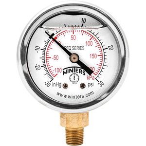2'' x 1 / 8'' NPT BTM BRASS, 30”-0-30 PSI / KPA, GLYCERIN FILLED