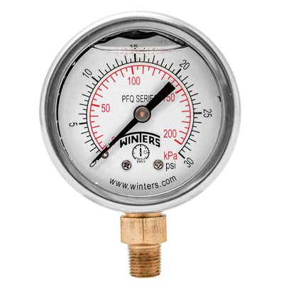 2'' x 1 / 8'' NPT BTM BRASS, 0-30 PSI / KPA, GLYCERIN FILLED