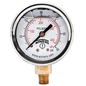 2'' x 1 / 8'' NPT BTM BRASS, 0-60 PSI / KPA, GLYCERIN FILLED