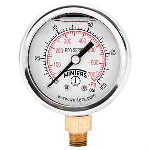 2'' x 1 / 8'' NPT BTM BRASS, 0-100 PSI / KPA, GLYCERIN FILLED