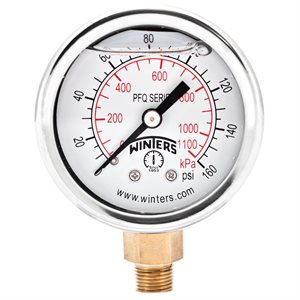 2'' x 1 / 8'' NPT BTM BRASS, 0-160 PSI / KPA, GLYCERIN FILLED