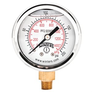 2'' x 1 / 8'' NPT BTM BRASS, 0-200 PSI / KPA, GLYCERIN FILLED