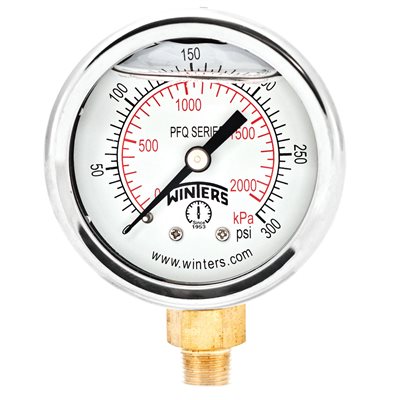 2'' x 1 / 8'' NPT BTM BRASS, 0-300 PSI / KPA, GLYCERIN FILLED