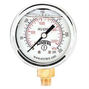 2'' x 1 / 8'' NPT BTM BRASS, 0-300 PSI / KPA, GLYCERIN FILLED