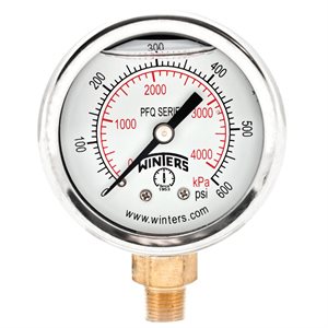 2'' x 1 / 8'' NPT BTM BRASS, 0-600 PSI / KPA, GLYCERIN FILLED