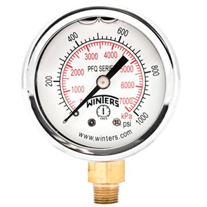 2'' x 1 / 8'' NPT BTM BRASS, 0-1,000 PSI / KPA, GLYCERIN FILLED