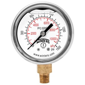 2'' x 1 / 8'' NPT BTM BRASS, 0-1,500 PSI / KPA, GLYCERIN FILLED