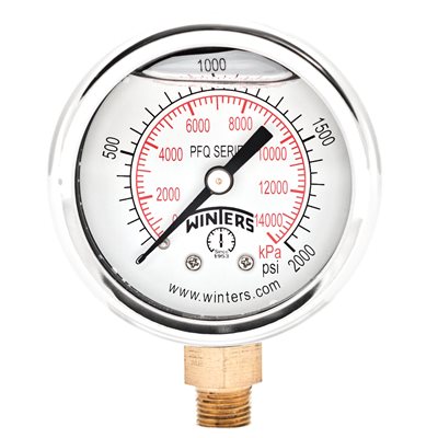 2'' x 1 / 8'' NPT BTM BRASS, 0-2,000 PSI / KPA, GLYCERIN FILLED