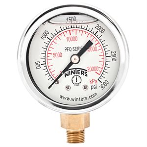 2'' x 1 / 8'' NPT BTM BRASS, 0-3,000 PSI / KPA, GLYCERIN FILLED