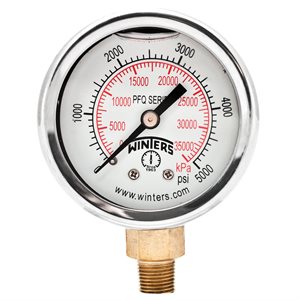 2'' x 1 / 8'' NPT BTM BRASS, 0-5,000 PSI / KPA, GLYCERIN FILLED