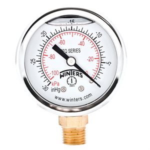 2'' x 1 / 4'' NPT BTM BRASS, 30” HG VACUUM / KPA, GLYCERIN FILLED