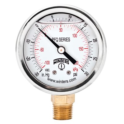 2'' x 1 / 4'' NPT BTM BRASS, 30”-0-30 PSI / KPA, GLYCERIN FILLED