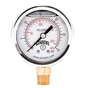 2'' x 1 / 4'' NPT BTM BRASS, 0-30 PSI / KPA, GLYCERIN FILLED