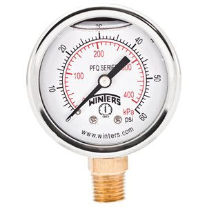 2'' x 1 / 4'' NPT BTM BRASS, 0-60 PSI / KPA, GLYCERIN FILLED