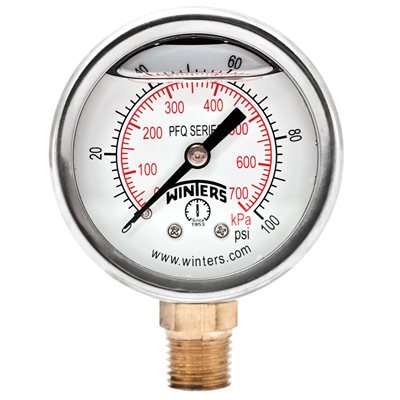 2'' x 1 / 4'' NPT BTM BRASS, 0-100 PSI / KPA, GLYCERIN FILLED