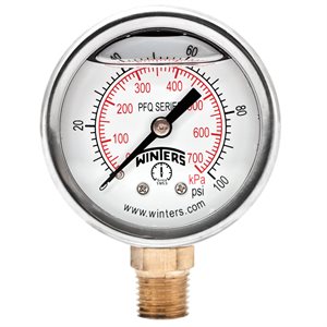 2'' x 1 / 4'' NPT BTM BRASS, 0-100 PSI / KPA, GLYCERIN FILLED