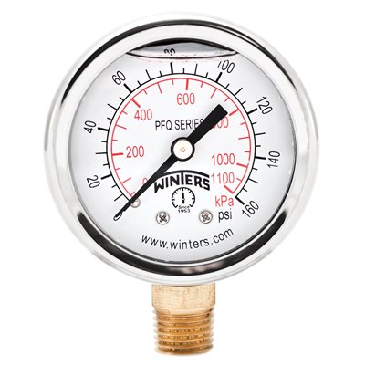 2'' x 1 / 4'' NPT BTM BRASS, 0-160 PSI / KPA, GLYCERIN FILLED