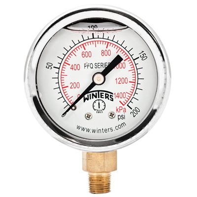 2'' x 1 / 4'' NPT BTM BRASS, 0-200 PSI / KPA, GLYCERIN FILLED