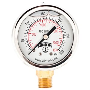 2'' x 1 / 4'' NPT BTM BRASS, 0-300 PSI / KPA, GLYCERIN FILLED