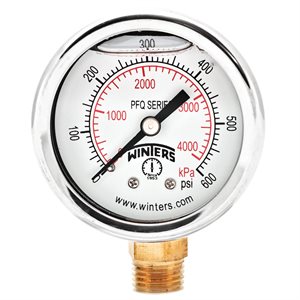 2'' x 1 / 4'' NPT BTM BRASS, 0-600 PSI / KPA, GLYCERIN FILLED