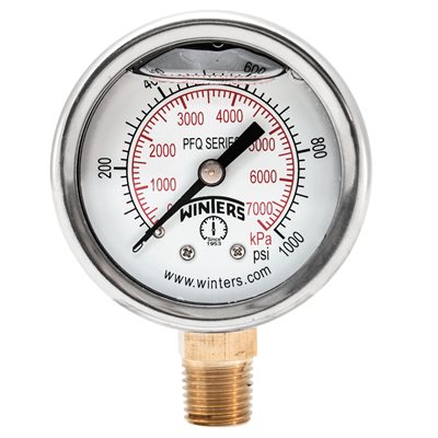 2'' x 1 / 4'' NPT BTM BRASS, 0-1,000 PSI / KPA, GLYCERIN FILLED