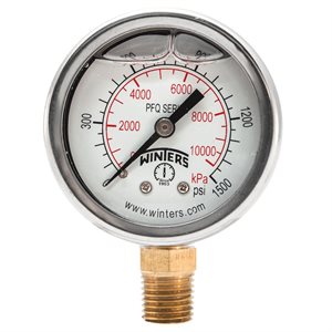 2'' x 1 / 4'' NPT BTM BRASS, 0-1,500 PSI / KPA, GLYCERIN FILLED