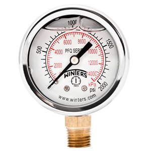 2'' x 1 / 4'' NPT BTM BRASS, 0-2,000 PSI / KPA, GLYCERIN FILLED