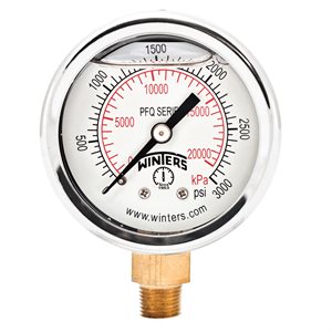 2'' x 1 / 4'' NPT BTM BRASS, 0-3,000 PSI / KPA, GLYCERIN FILLED