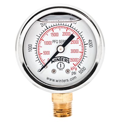 2'' x 1 / 4'' NPT BTM BRASS, 0-5,000 PSI / KPA, GLYCERIN FILLED
