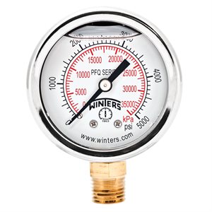 2'' x 1 / 4'' NPT BTM BRASS, 0-5,000 PSI / KPA, GLYCERIN FILLED