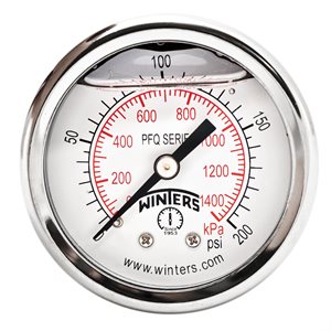 2'' x 1 / 8'' NPT BCK SS, 0-200 PSI / KPA, GLYCERIN FILLED