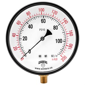 4" x 1 / 4" NPT 0 / 200" / oz H2O BRASS