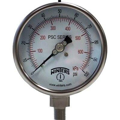 LF / SS 4" SAFETY 0 / 100 PSI / KPA 1 / 4" BTM