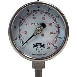LF / SS 4" SAFETY 0 / 100 PSI / KPA 1 / 4" BTM