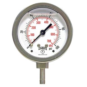 2.5"DIAL,1 / 4" X 3 / 4" BTM TUBE STUB,0-100 PSI / KPA